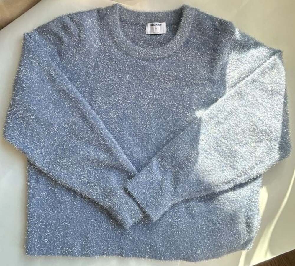 Old Navy Eyelash Shine Sweater Size M Blue Shimmer Crewneck